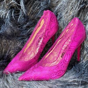 Zara basics plum purple high heels pumps court shoes lace Size 35